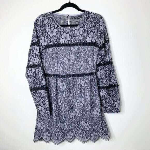 Free People For Love & Lemons Theodora Bell Sleeve Mini Dress Lace Purple Small - Picture 9 of 16